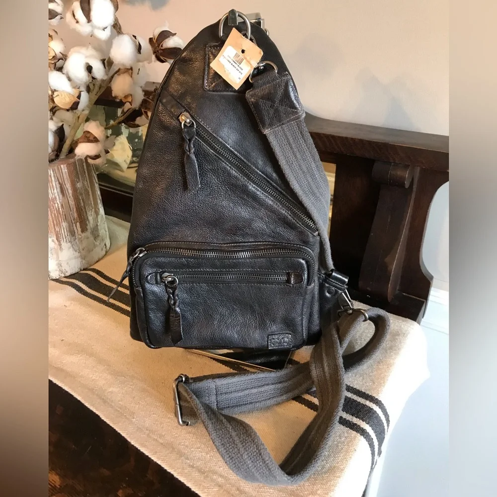 NWT Bed Stu Leather Andie Sling Backpack Black DD Retail $255 - Picture 1 of 13